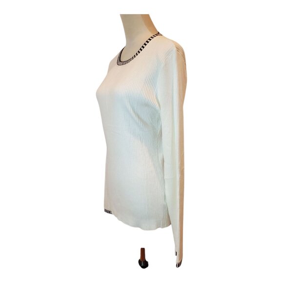 NWT MEROKEETY SZ XL Women's Ribbed Stretch Knit Scoop Neck Sweater White & Black - Picture 5 of 12
